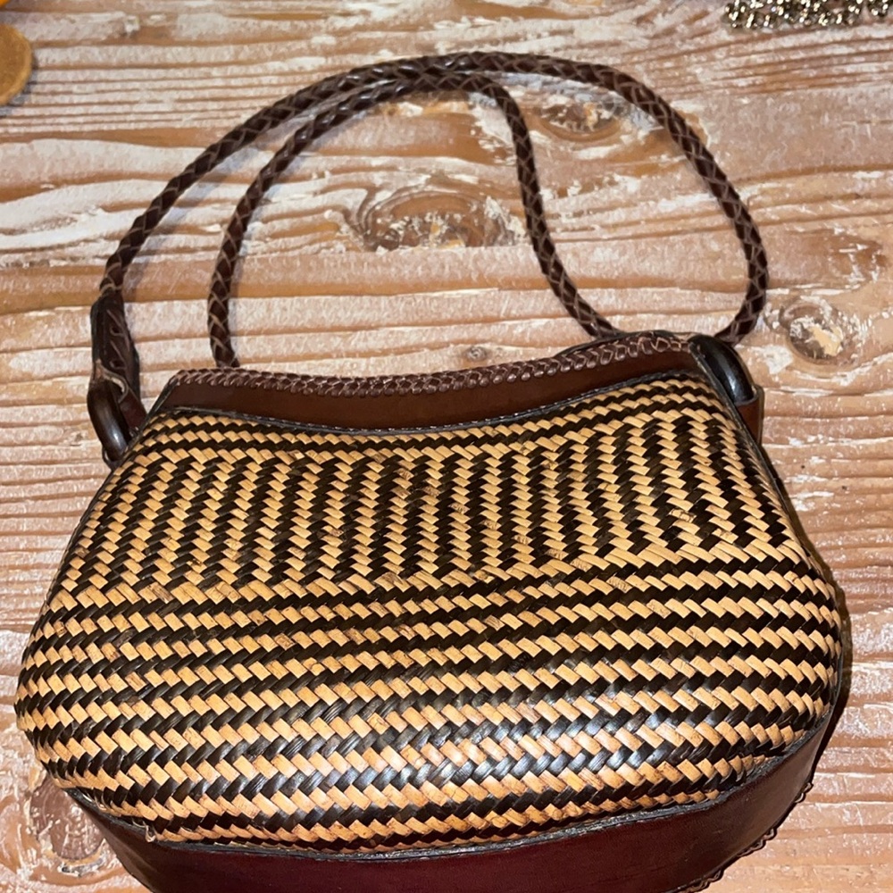 Inge Christoper  Vintage For Indolink Woven Leather Handbag Braided strap